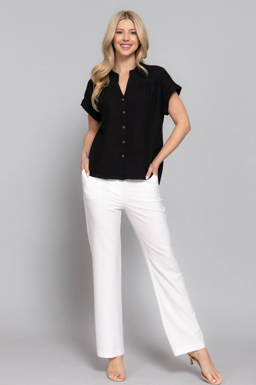 Marie's l Short Sleeve Button Down  Top