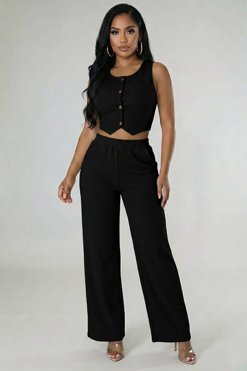 Bella Button Vest & Wide Leg Pants Set