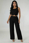 Bella Button Vest & Wide Leg Pants Set
