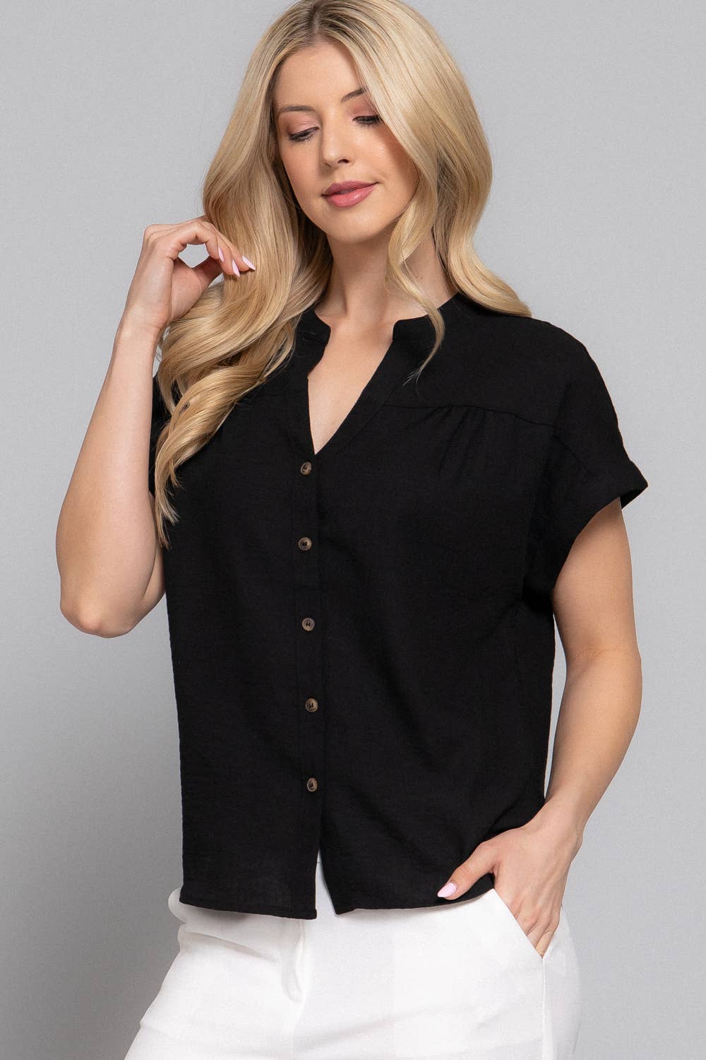 Marie's l Short Sleeve Button Down  Top
