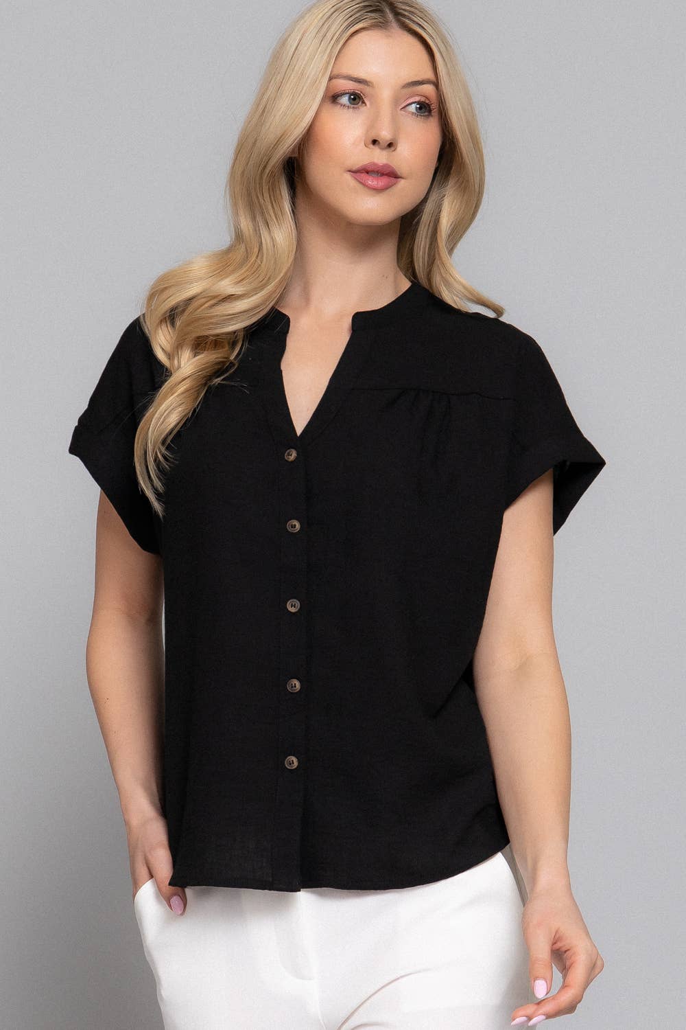 Marie's l Short Sleeve Button Down  Top