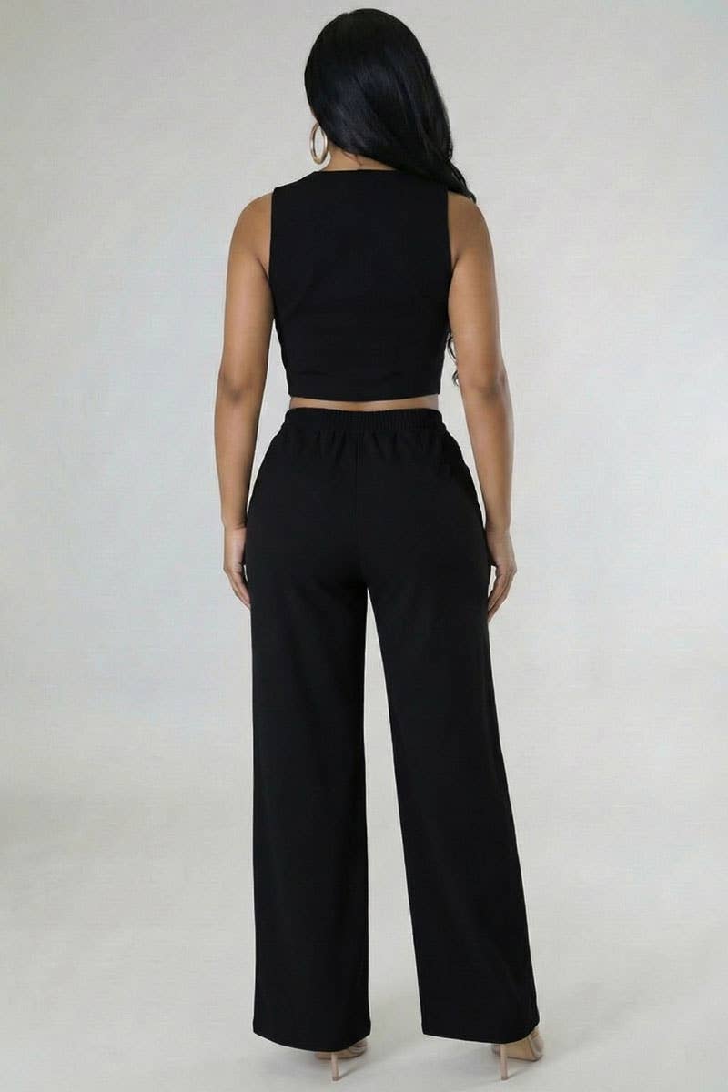 Bella Button Vest & Wide Leg Pants Set