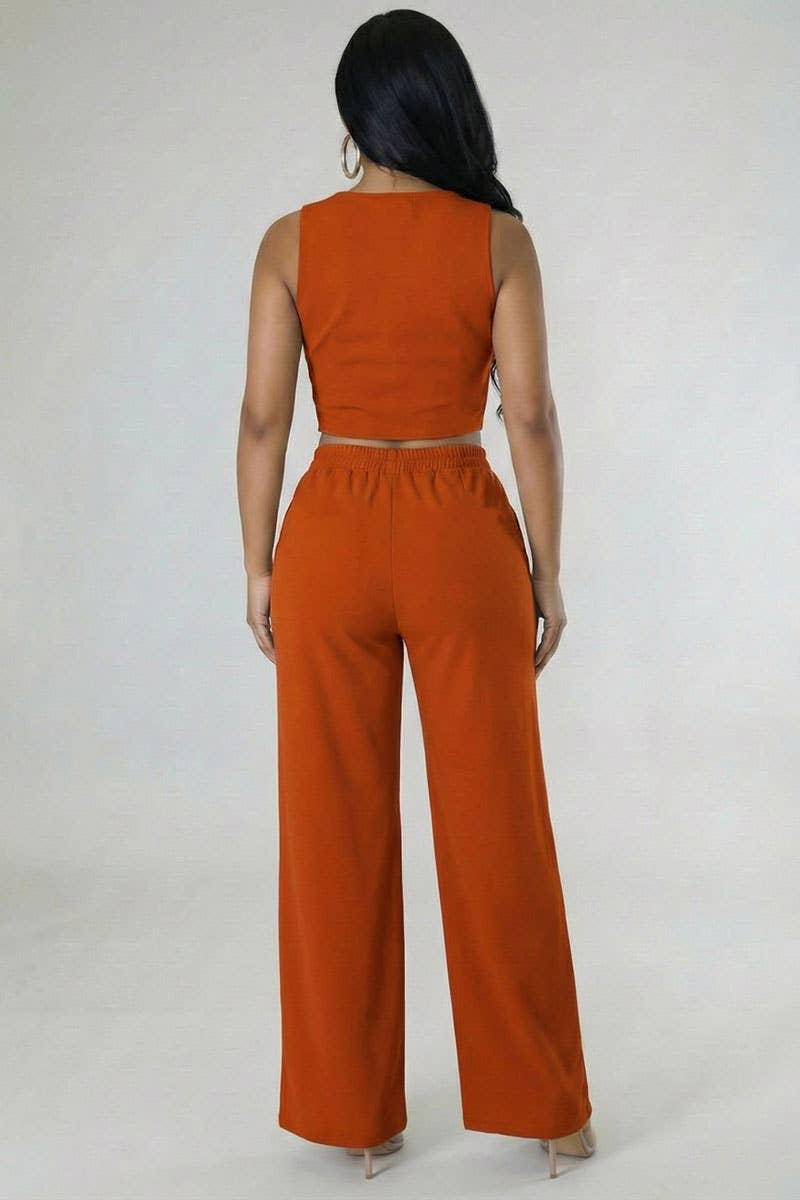 Bella Button Vest & Wide Leg Pants Set