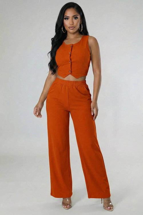 Bella Button Vest & Wide Leg Pants Set