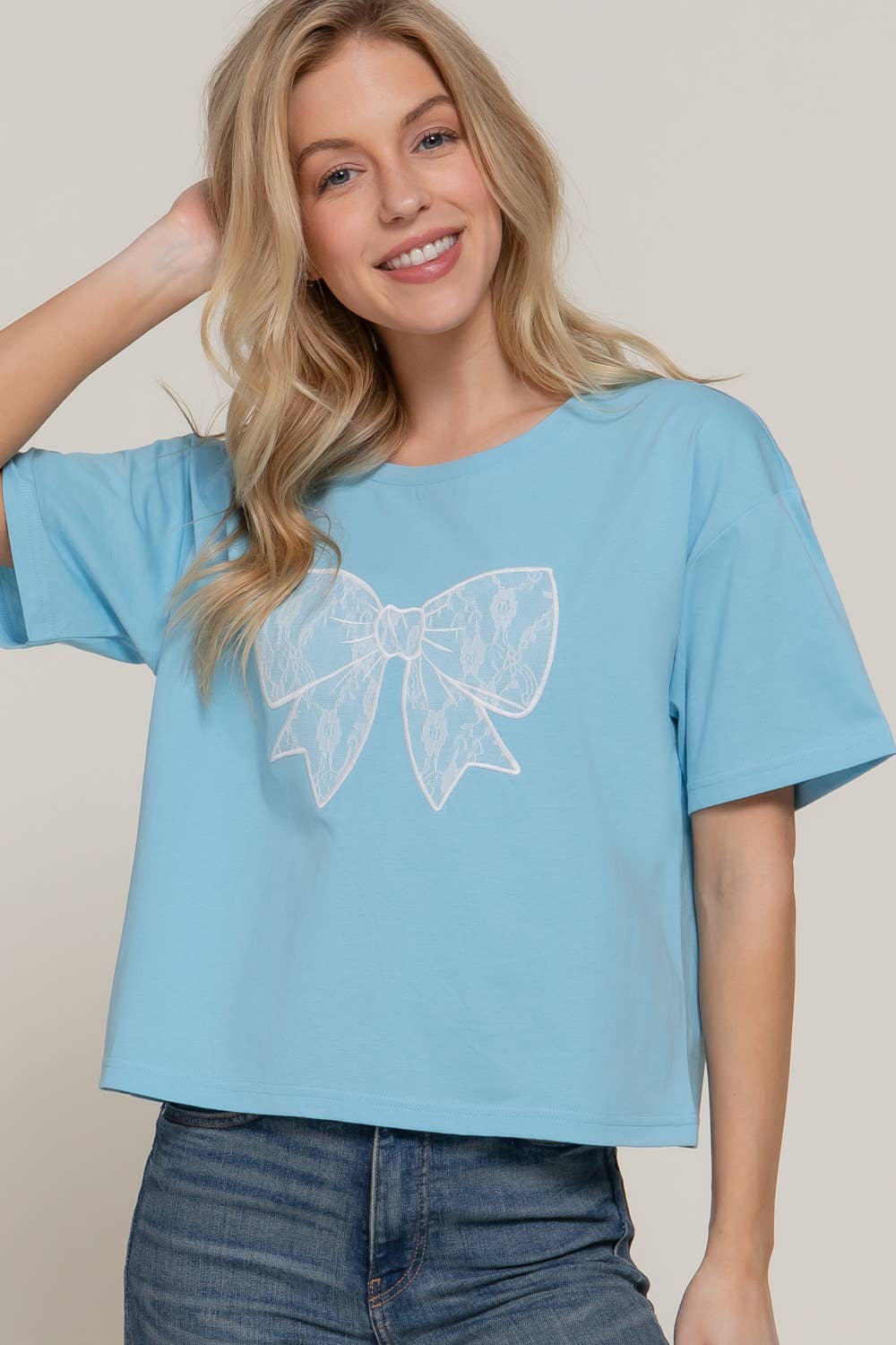 Bow Lace Patch Oversize Cotton Jersey Top