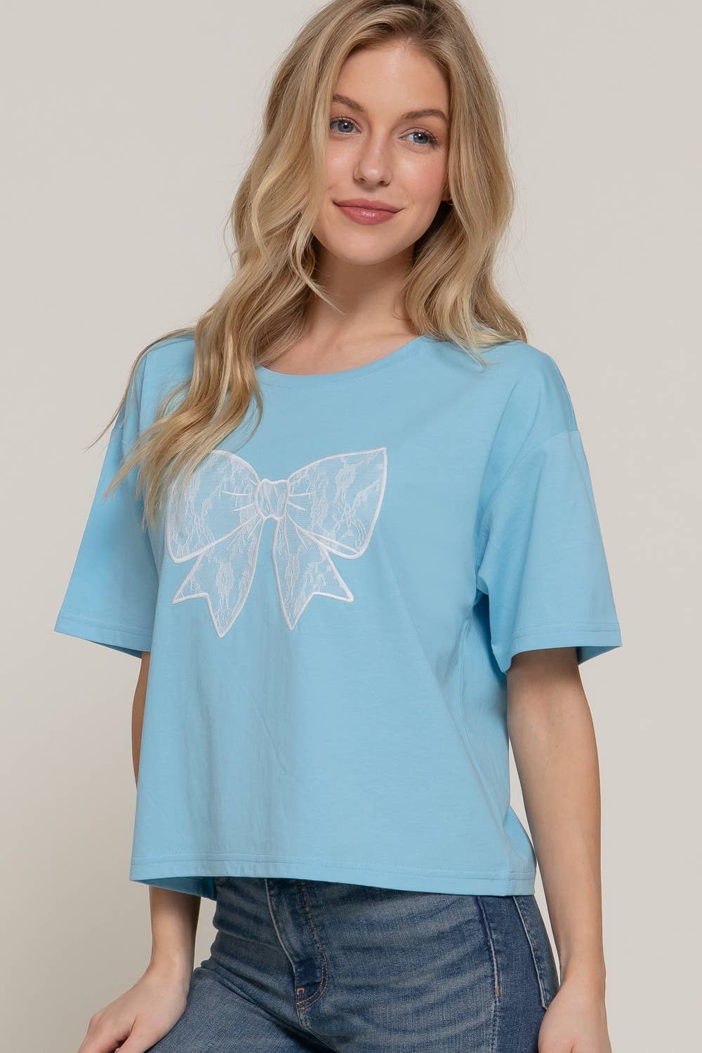 Bow Lace Patch Oversize Cotton Jersey Top