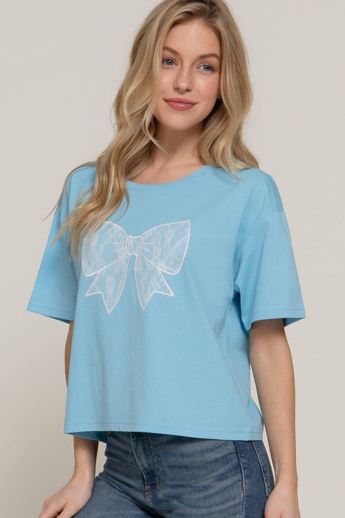 Bow Lace Patch Oversize Cotton Jersey Top